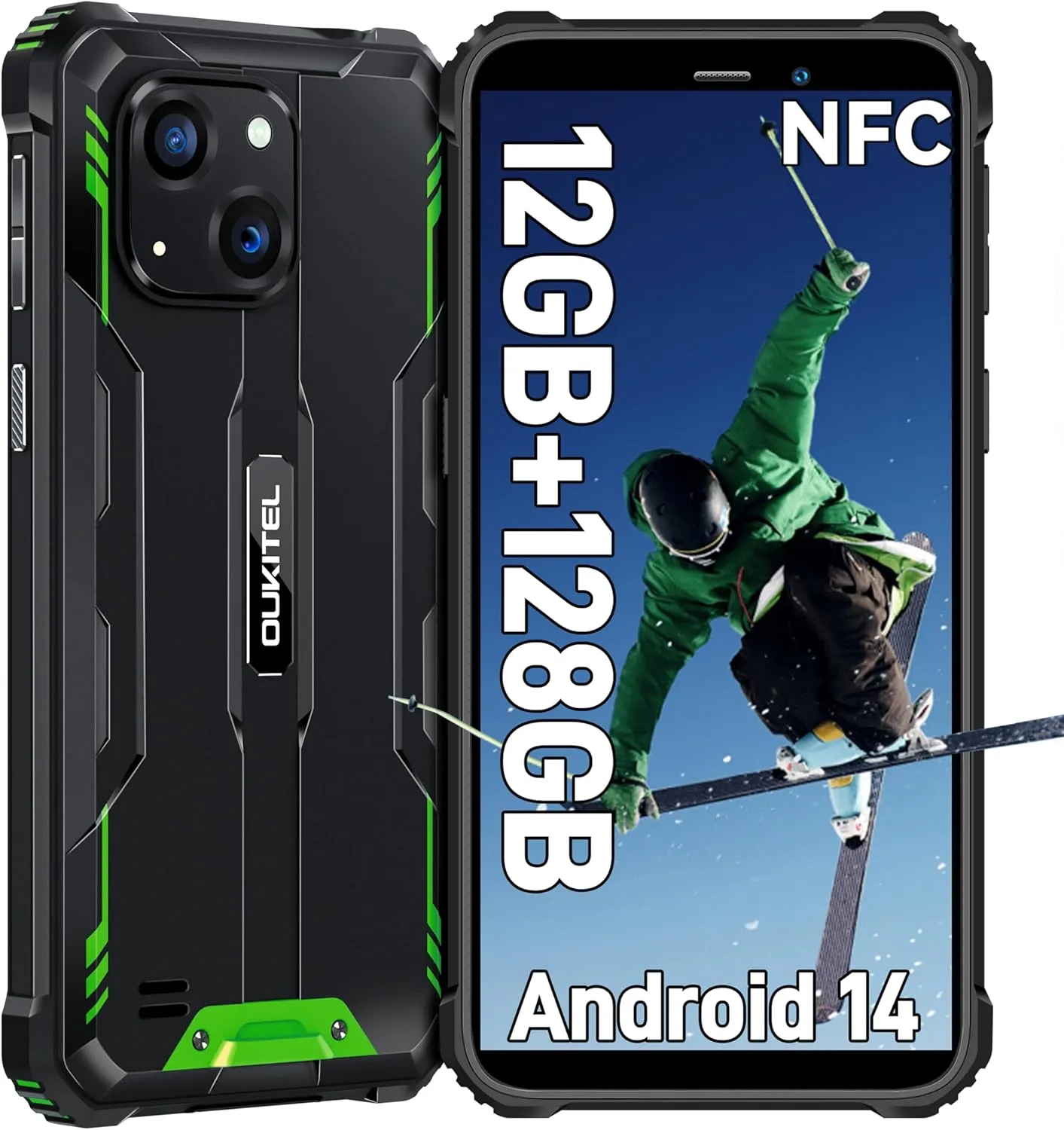 OUKITEL WP32 Rugged Cell Phone - Android 14 Rugged Phone Unlocked, 6.0" HD  Screen,12GB 128GB 1TB Expansion Smartphones, 6300mAh Battery, 20MP 5MP Camera, 4G Dual SIM,NFC,BT5.0,Face ID,T-Mobile, Green