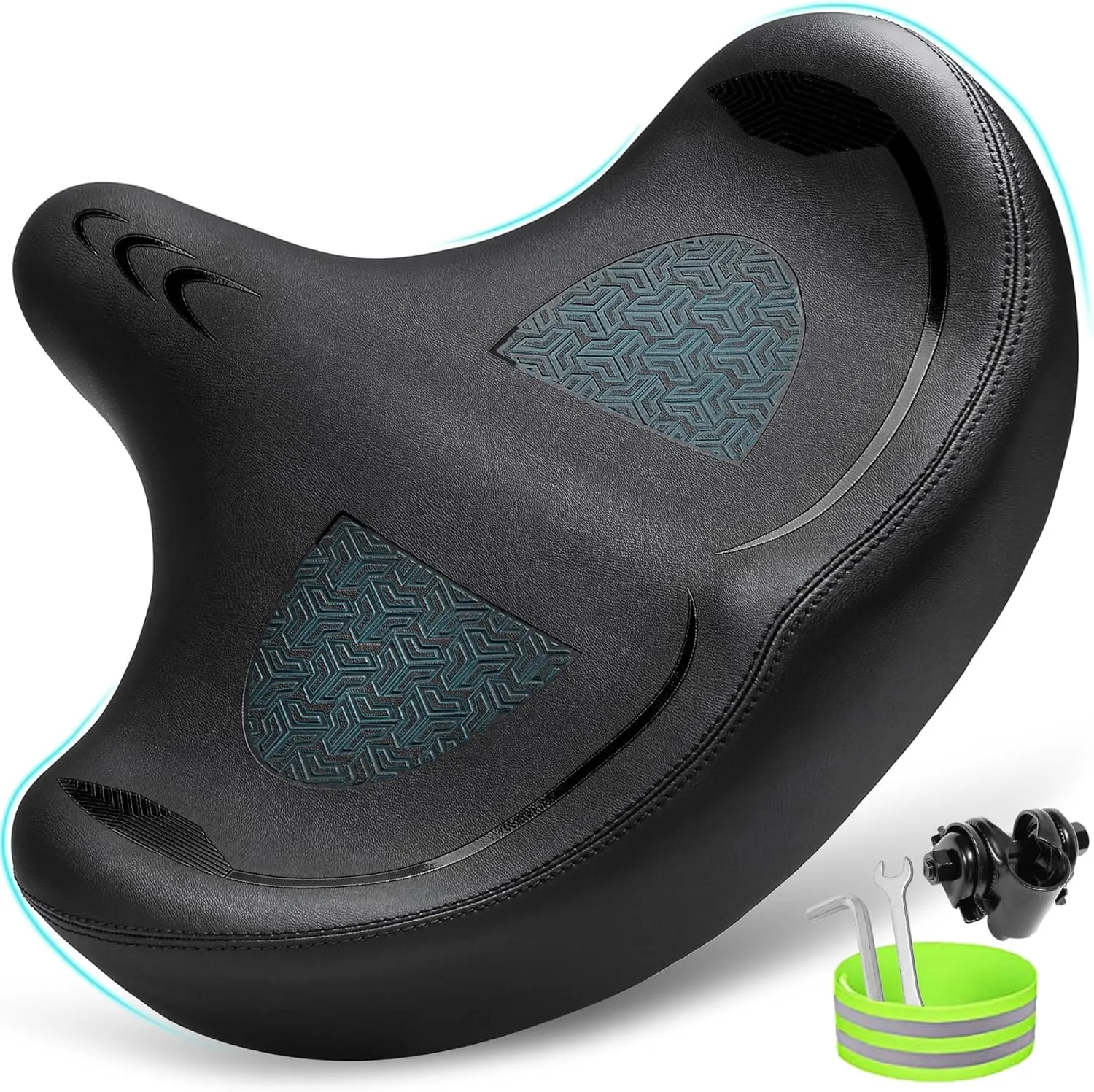 Oversized Bike Seat for Men & Women Comfort, Extra Wide Bicycle Seat Cushion, Comfortable Wing Padded, Large Replacement Bike Saddle for Peloton Bike, Stationary Exercise Bike, City Bike, Ebike