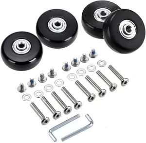OwnMy 50mm x 18mm Set of 4 Luggage Suitcase Replacement Wheels, Rubber Swivel Caster Wheels Bearings Repair Kits (Black)