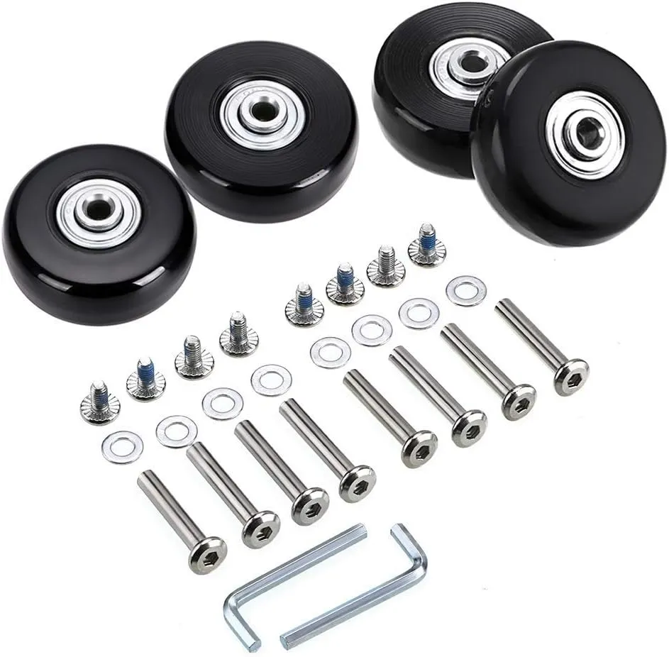 OwnMy 50mm x 18mm Set of 4 Luggage Suitcase Replacement Wheels, Rubber Swivel Caster Wheels Bearings Repair Kits (Black)