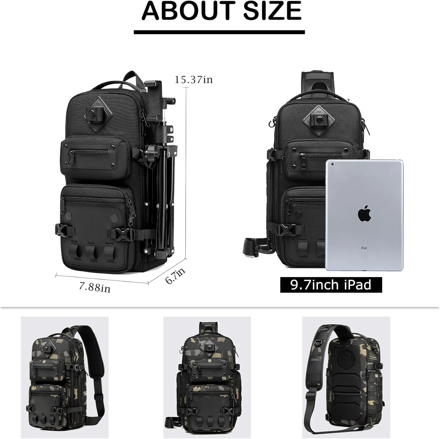 OZUKO Tactical Backpack Chest Sling Bags for Men, Waterproof Crossbody Shoulder Daypack for Outdoor Walking Hiking Trekking (Camo)