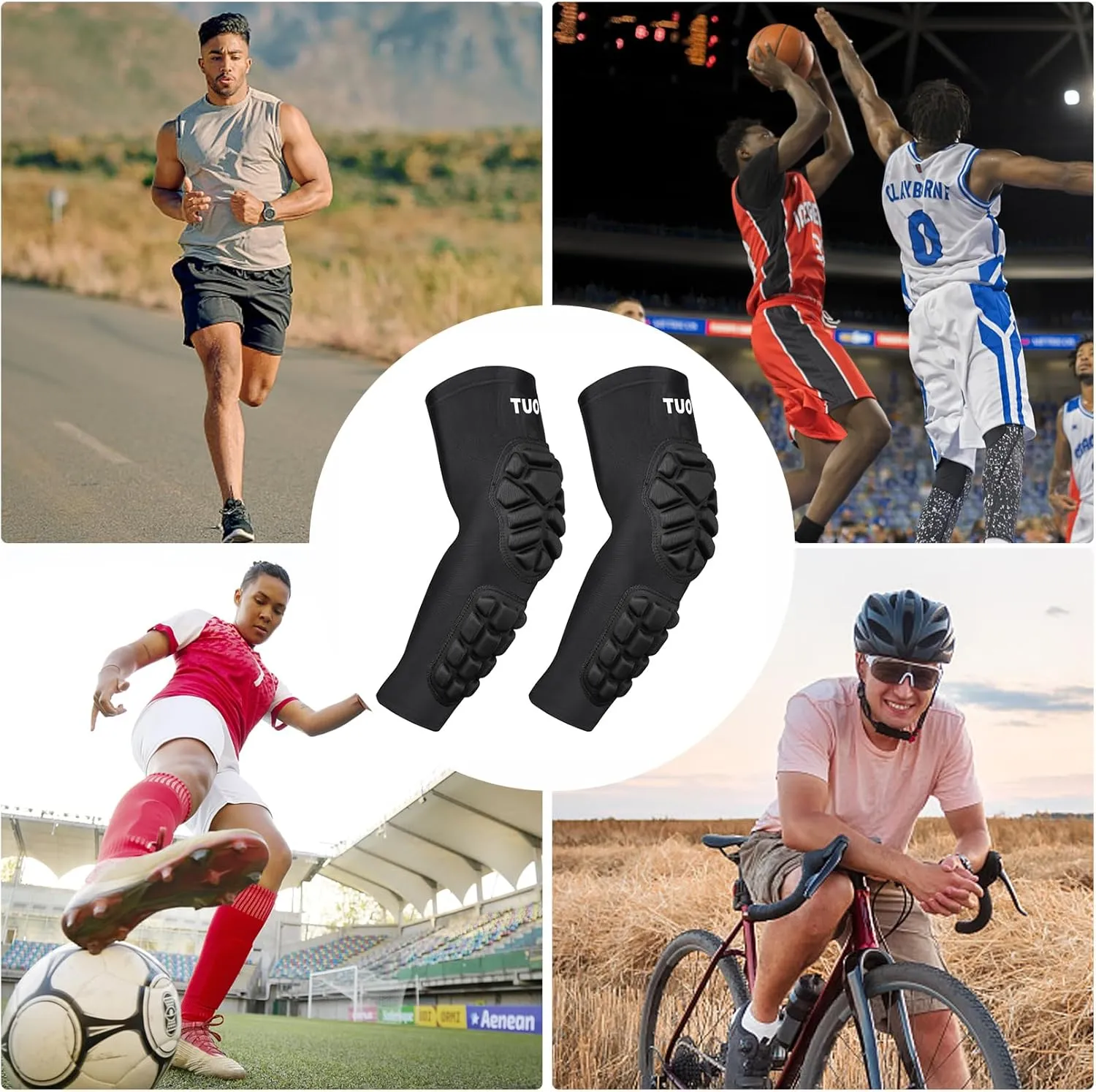 Padded Arm Sleeves Elbow Forearm Crashproof Pads Protection for Football Basketball Volleyball Soccer 2 Pack
