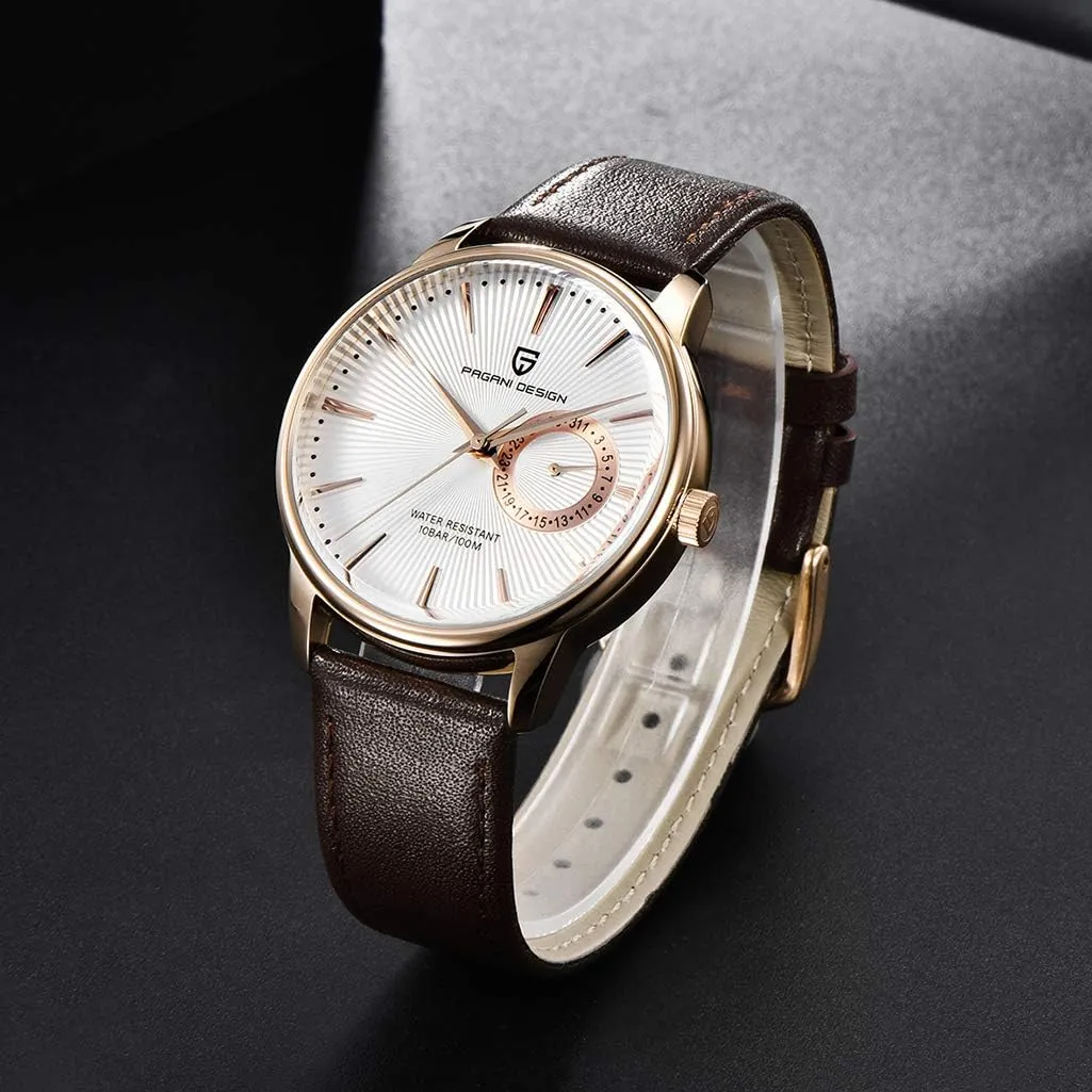 PAGANI DESIGN Men’s Watches Casual Leather Quartz Wrist Watch for Men Waterproof Business Dress Unique Watches Japanese Movement