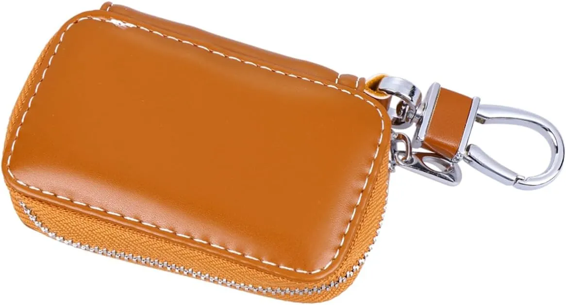 PartyKindom Car Key Holder Chain Link Sturdy Zipper Key Pack Leather Car Key Bag Key Pouch for Men Women