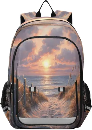 Path Leading To Beach Multi Compartment Student Backpack Reflective Stripes Travel Bag Casual Daypack School Bags for Boys Girls