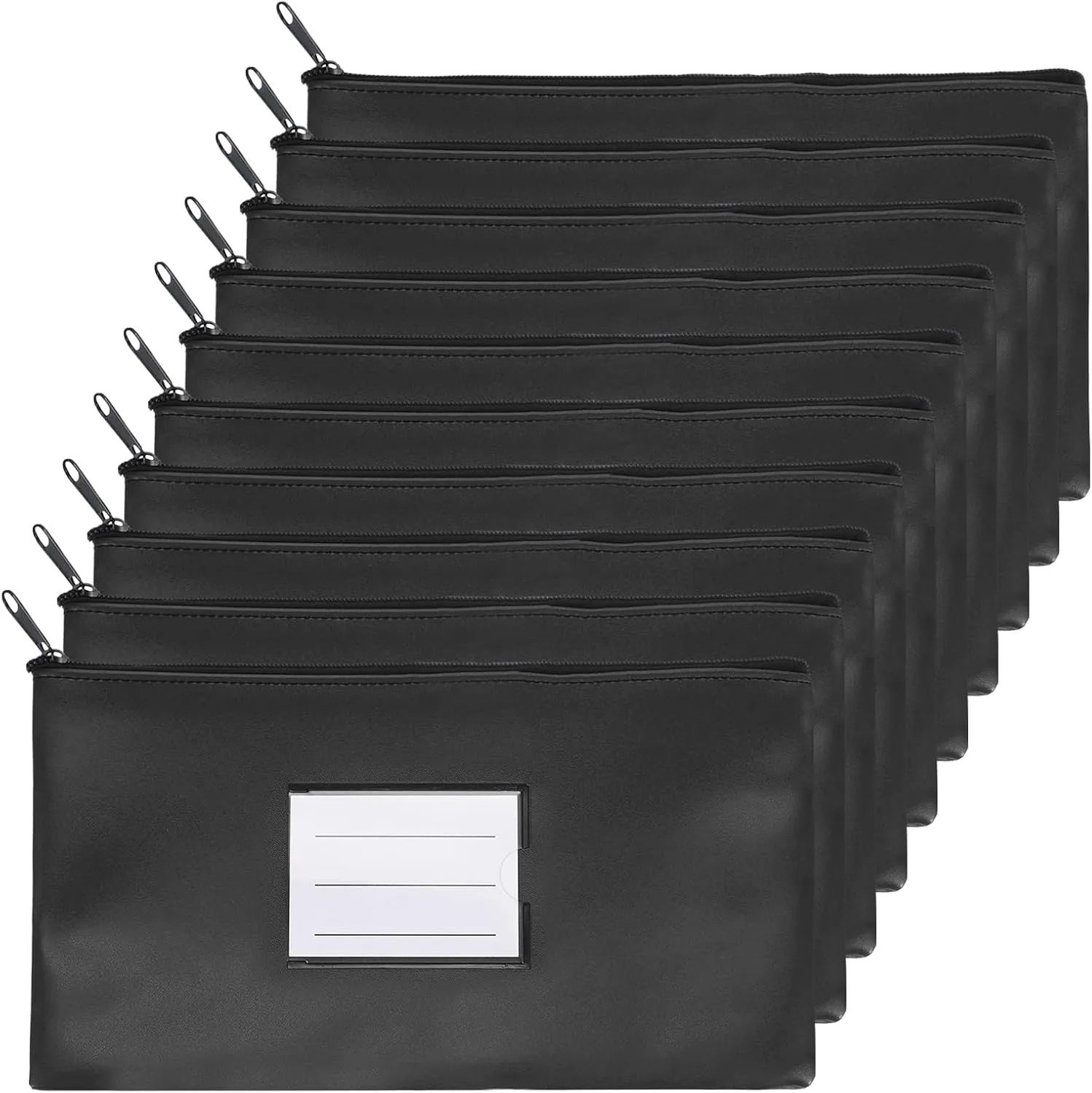 PATIKIL 11x6" Money Bank Deposit Bag with Zipper, 10 Pcs Leatherette Coin Check Wallet Pen Pouch Bag with Clear Window for Office Travel, Black