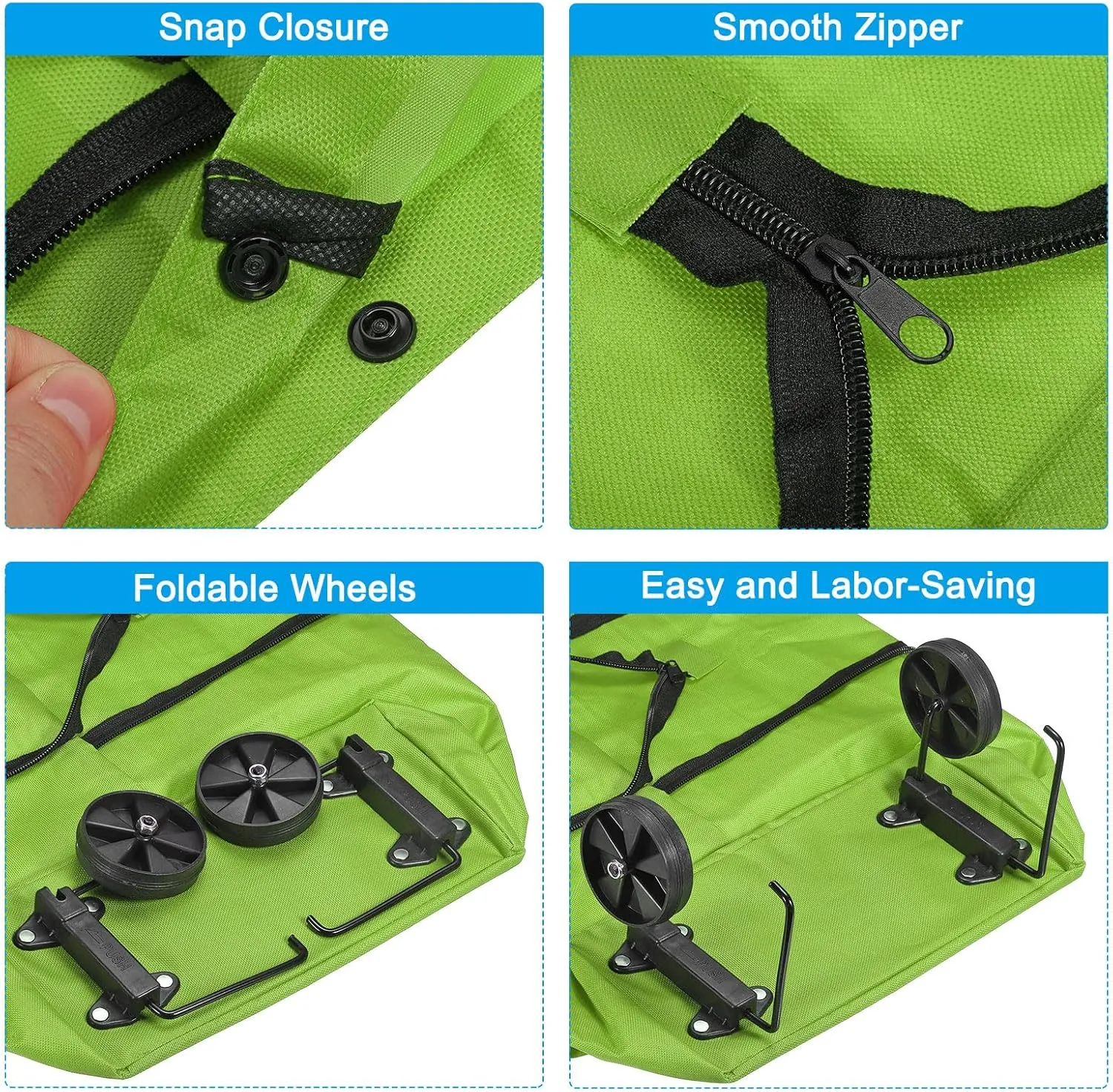 PATIKIL 13-18 Inch Foldable Shopping Bag with Wheels, Collapsible Trolley Bags Portable Grocery Bags Travel Bags for Vegetable Fruit Clothing Storage, Green