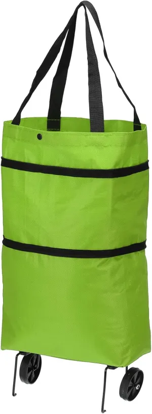 PATIKIL 13-18 Inch Foldable Shopping Bag with Wheels, Collapsible Trolley Bags Portable Grocery Bags Travel Bags for Vegetable Fruit Clothing Storage, Green