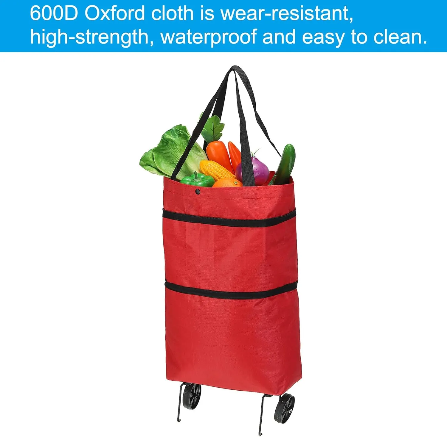 PATIKIL 13-18 Inch Foldable Shopping Bag with Wheels, Collapsible Trolley Bags Portable Grocery Bags Travel Bags for Vegetable Fruit Clothing Storage, Green