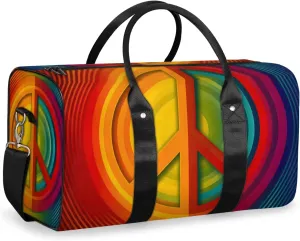 Peace Symbol Travel Duffle Bag for Women Men Gym Duffel Foldable Bag Waterproof Weekender Colorful Hippie Duffle Tote