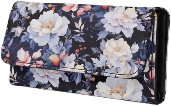 Peony Women's Leather Trifold Wallet, Classical Aesthetic Peony Handcrafted Stitching Wallet White Chinese Rose Credit Card Holder with Coin Purse, Zipper Wallet, ID Window