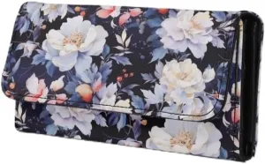 Peony Women's Leather Trifold Wallet, Classical Aesthetic Peony Handcrafted Stitching Wallet White Chinese Rose Credit Card Holder with Coin Purse, Zipper Wallet, ID Window
