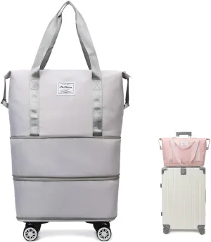 Pepepo Travel Bag with Wheels, Large Capacity Expandable Duffle, Removable Universal Wheels, Wet Dry Compartments (Gray)