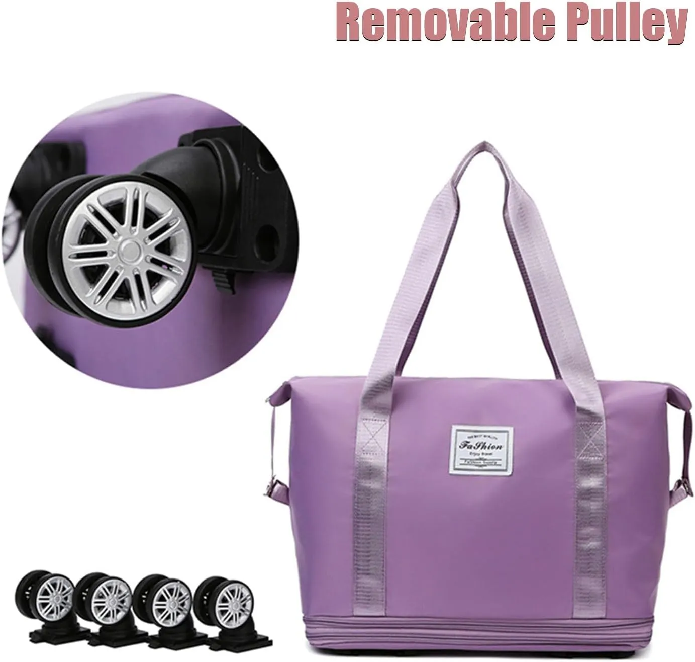 Pepepo Travel Bag with Wheels, Large Capacity Expandable Duffle, Removable Universal Wheels, Wet Dry Compartments (Gray)