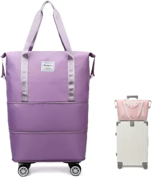 Pepepo Travel Bag with Wheels, Large Capacity Expandable Duffle, Removable Universal Wheels, Wet Dry Compartments (Purple)