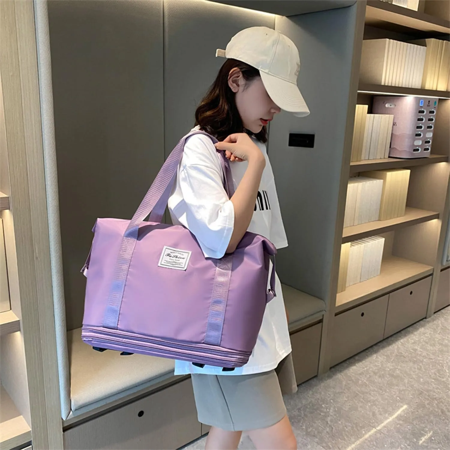 Pepepo Travel Bag with Wheels,2025 new large capacity travel bag - universal wheel removable,travel wheels,Expandable Foldable Duffle,Dry and Wet Separation (Dark Purple)
