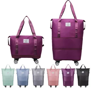 Pepepo Travel Bag with Wheels,2025 new large capacity travel bag - universal wheel removable,travel wheels,Expandable Foldable Duffle,Dry and Wet Separation (Dark Purple)