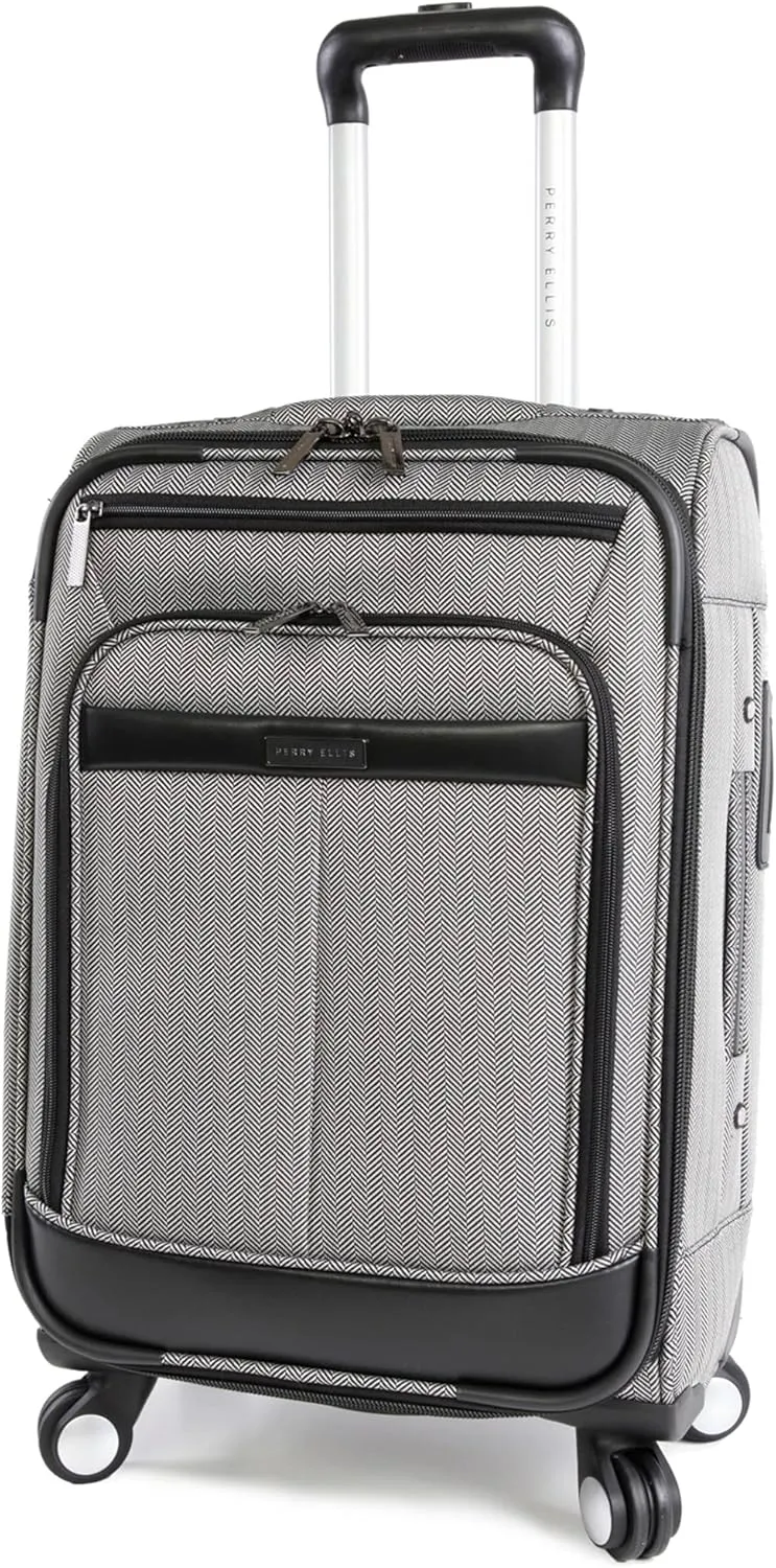 Perry Ellis Lexington II Lightweight Spinner Luggage, Black/White Herringbone, Carry-On 21-Inch