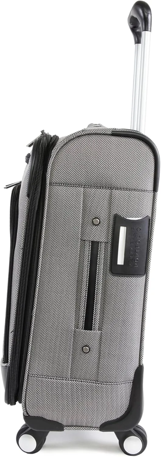 Perry Ellis Lexington II Lightweight Spinner Luggage, Black/White Herringbone, Carry-On 21-Inch