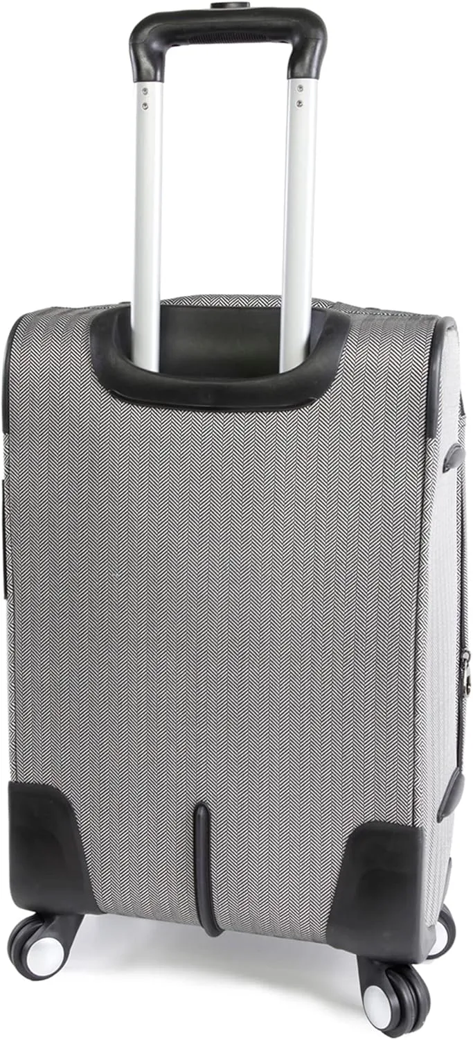 Perry Ellis Lexington II Lightweight Spinner Luggage, Black/White Herringbone, Carry-On 21-Inch