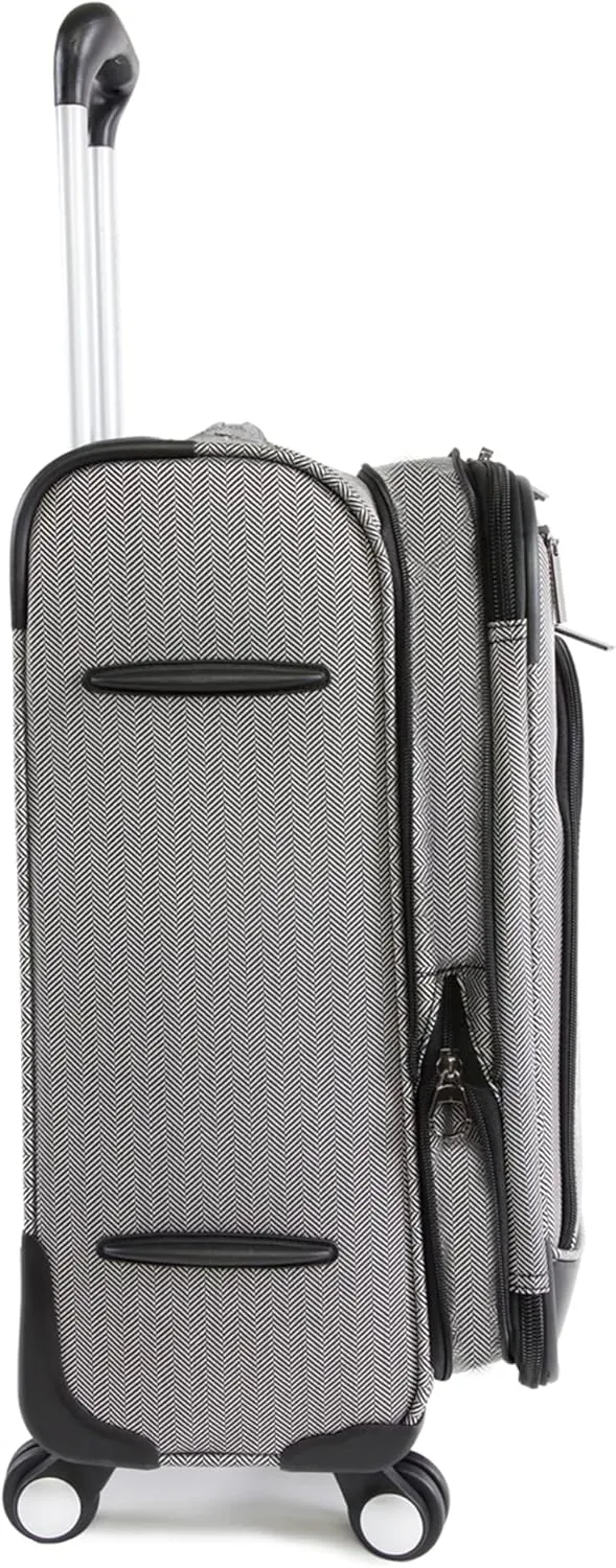 Perry Ellis Lexington II Lightweight Spinner Luggage, Black/White Herringbone, Carry-On 21-Inch