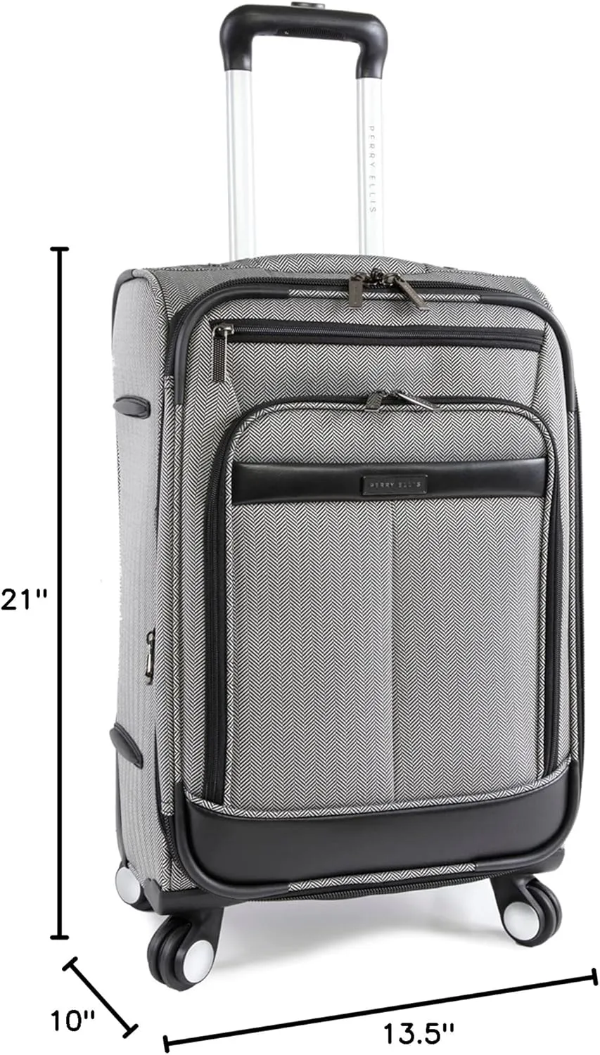 Perry Ellis Lexington II Lightweight Spinner Luggage, Black/White Herringbone, Carry-On 21-Inch