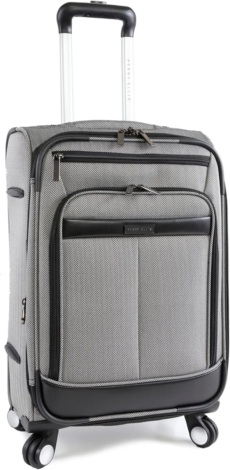 Perry Ellis Lexington II Lightweight Spinner Luggage, Black/White Herringbone, Carry-On 21-Inch