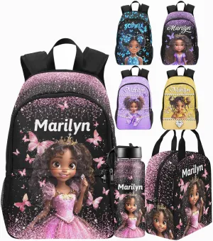 Personalized Backpack and Lunch Box Set for Girls - Customized Kids Backpack with Name