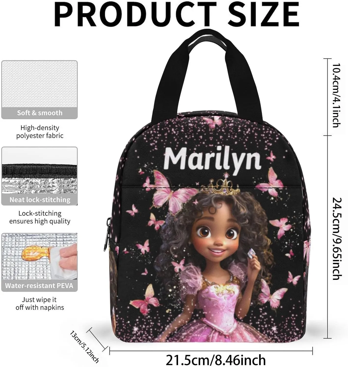Personalized Backpack and Lunch Box Set for Girls - Customized Kids Backpack with Name