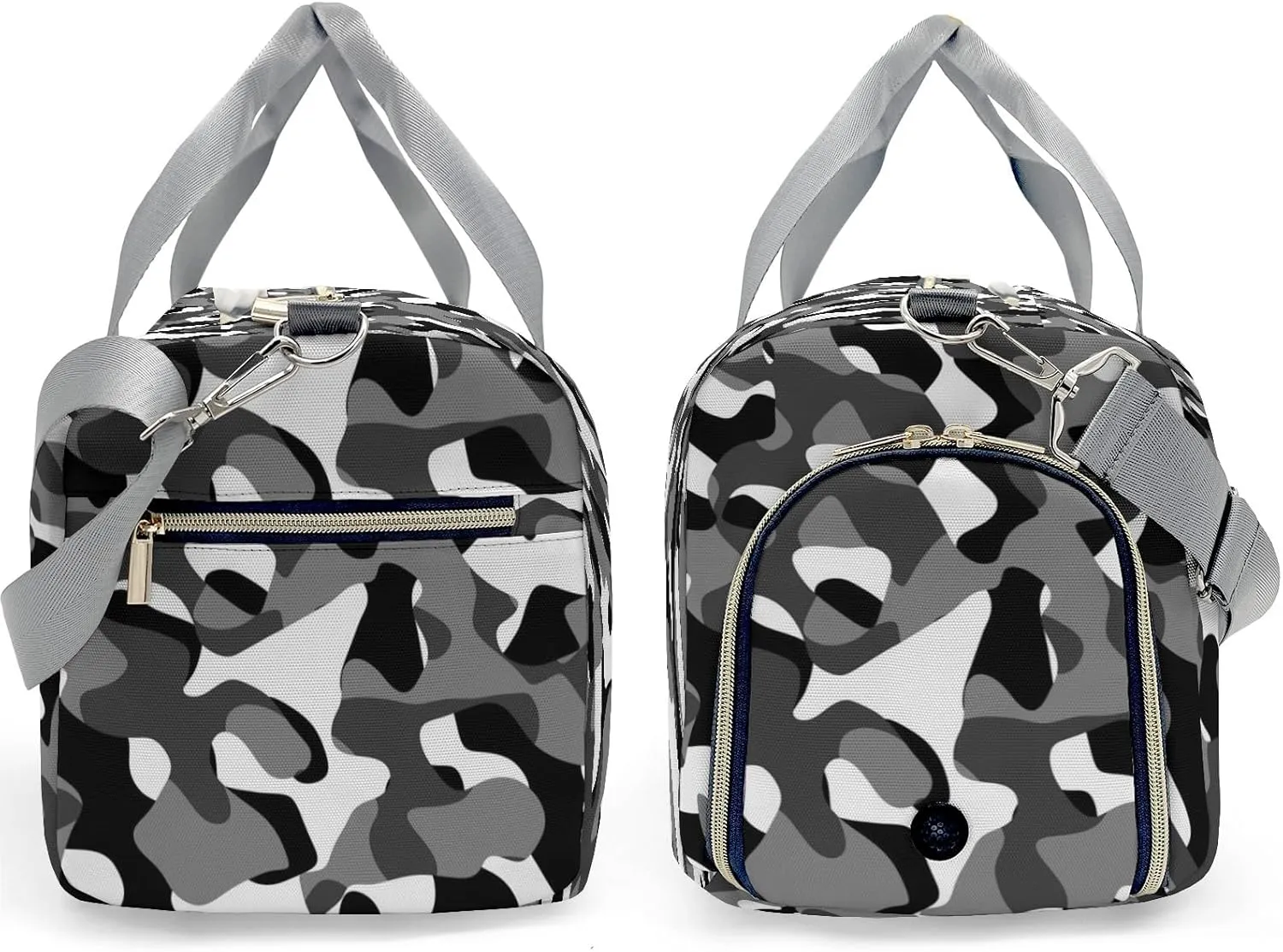 Personalized Black and White Camouflage Print Multi-Function Travel Duffel Handbag Large Capacity Handbag Women Men Gym Yoga Ballet with Name