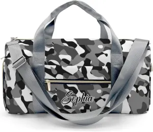 Personalized Black and White Camouflage Print Multi-Function Travel Duffel Handbag Large Capacity Handbag Women Men Gym Yoga Ballet with Name