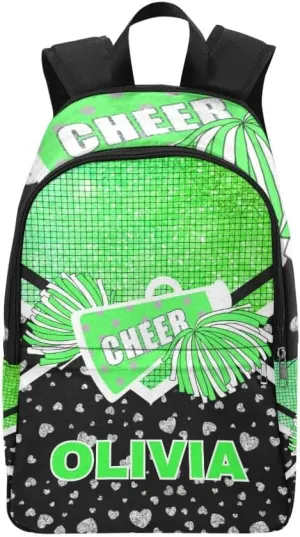 Personalized Cheer Cheerleader Green Print Backpack with Name Custom Travel Daypack Bag for Man Woman Gifts