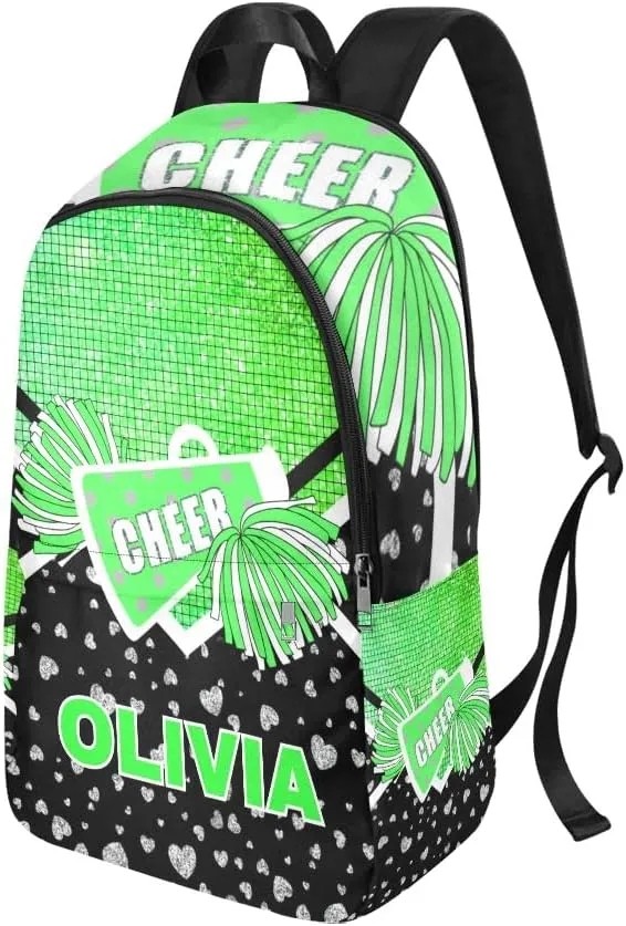 Personalized Cheer Cheerleader Green Print Backpack with Name Custom Travel Daypack Bag for Man Woman Gifts
