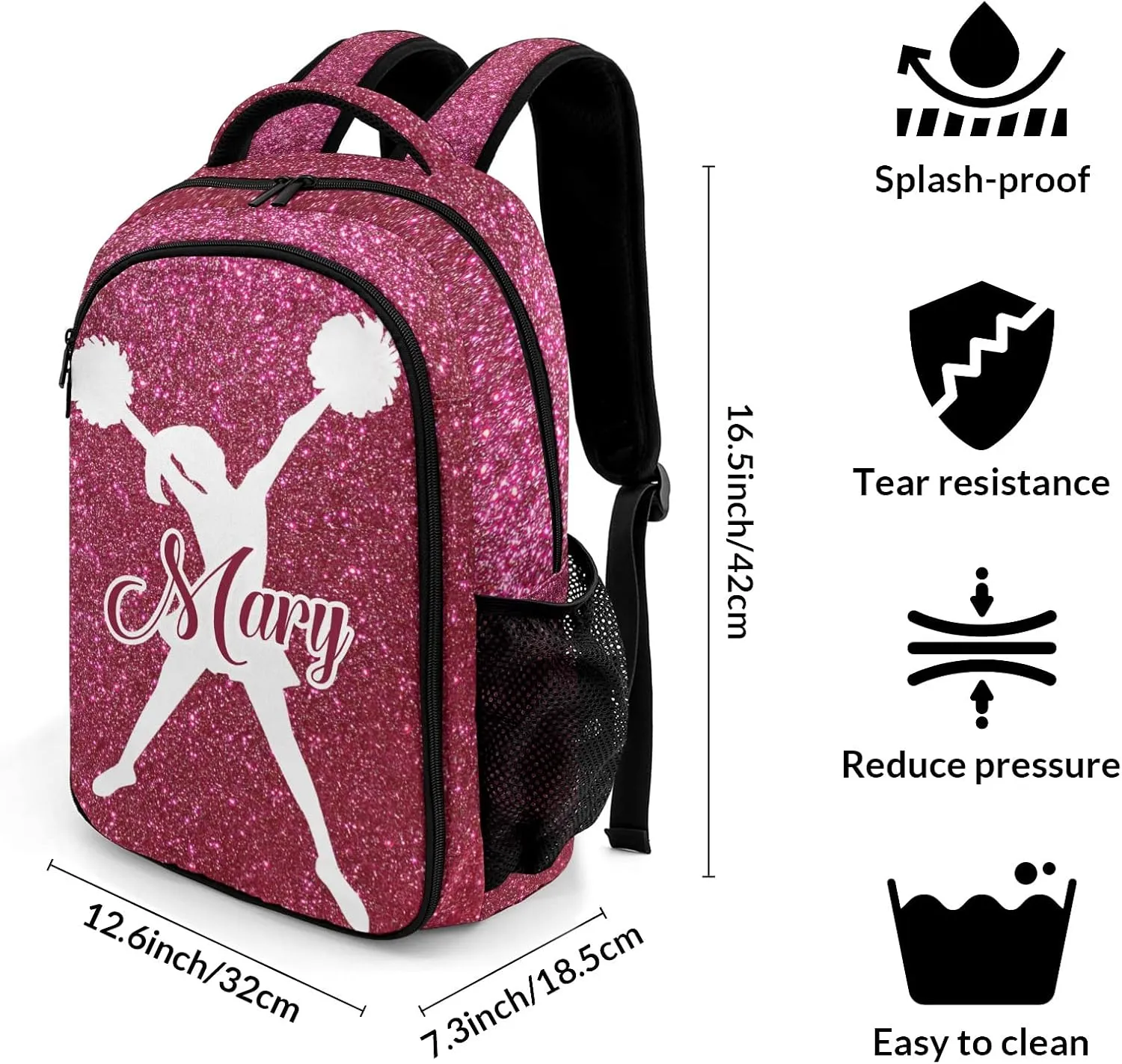 Personalized Cheerleader Backpack Casual Bag Daypack Laptop Bag for Family Party Gift Red Bling Print Simple Cheer