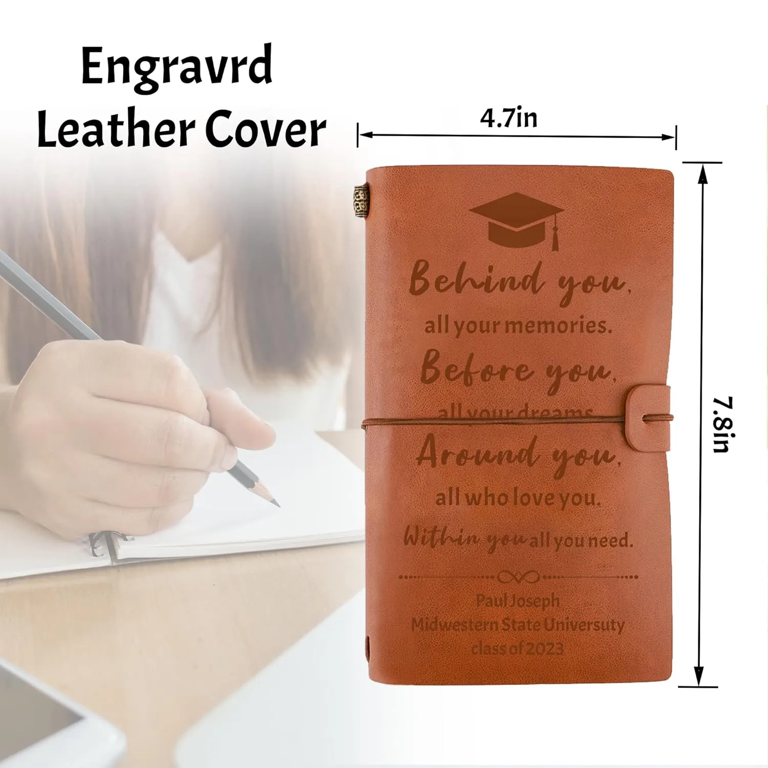 Personalized Engraved Leather Journal for Graduate, Personalized Graduation Gift for Her Him, Journal for Graduation, Engraved Journal for High School College Graduation Gifts