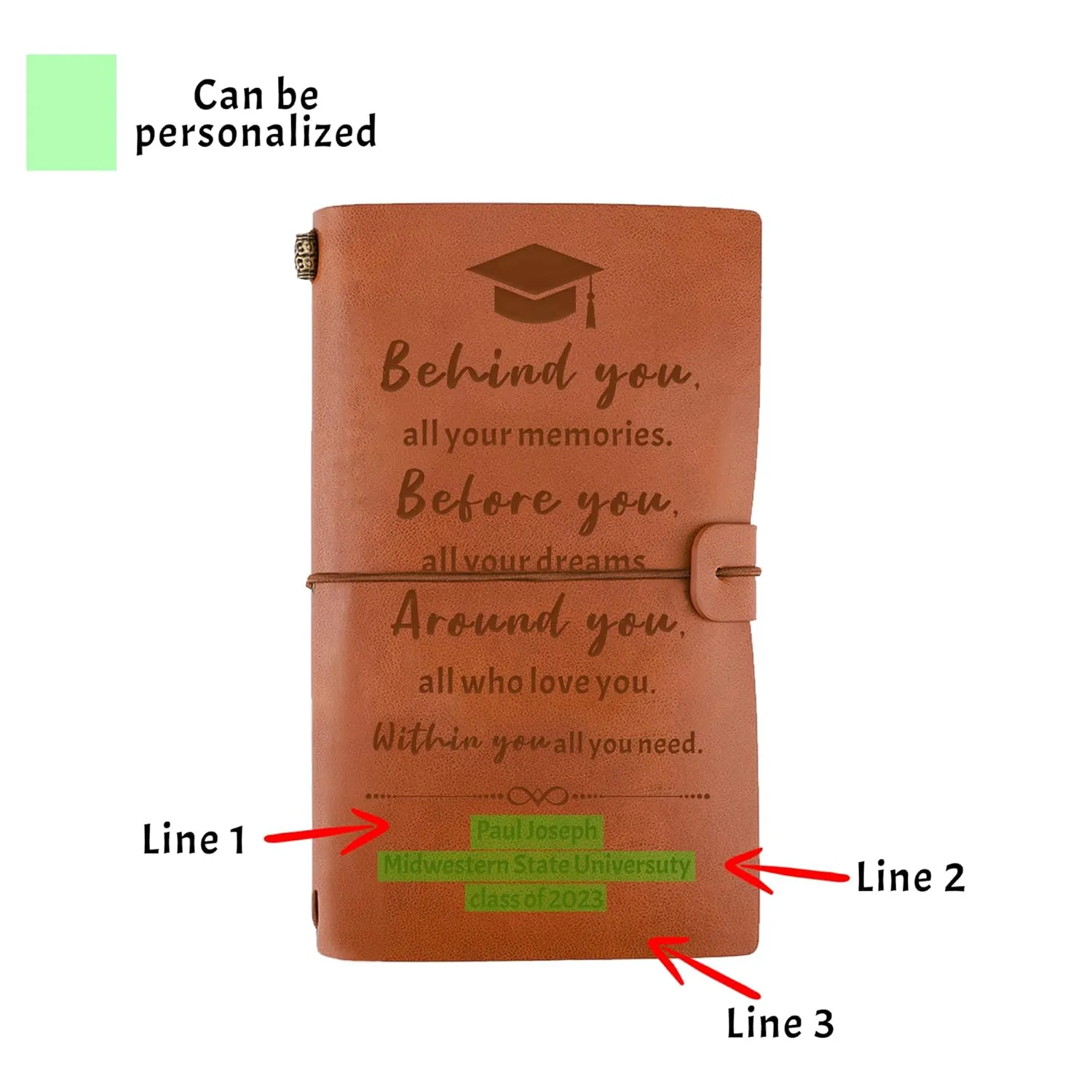 Personalized Engraved Leather Journal for Graduate, Personalized Graduation Gift for Her Him, Journal for Graduation, Engraved Journal for High School College Graduation Gifts