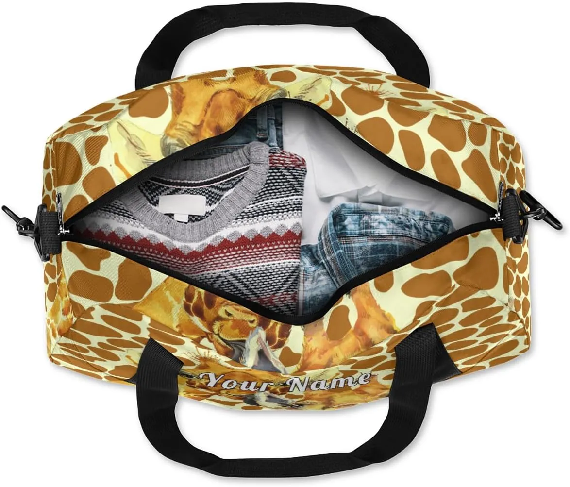 Personalized Kids Duffel Bag Animal Giraffe Print,Custom Sport Gym Bag for Boys Girls,WWeekender Overnight Bags Travel Duffel Bag,Customized Kids Gift