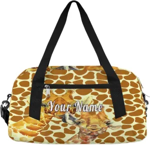 Personalized Kids Duffel Bag Animal Giraffe Print,Custom Sport Gym Bag for Boys Girls,WWeekender Overnight Bags Travel Duffel Bag,Customized Kids Gift