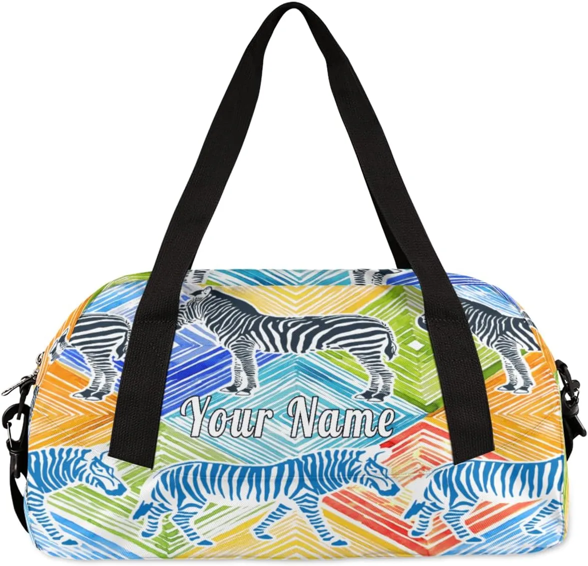 Personalized Kids Duffel Bag Colorful Animal Zebra Print,Custom Sport Gym Bag for Boys Girls,WWeekender Overnight Bags Travel Duffel Bag,Customized Kids Gift