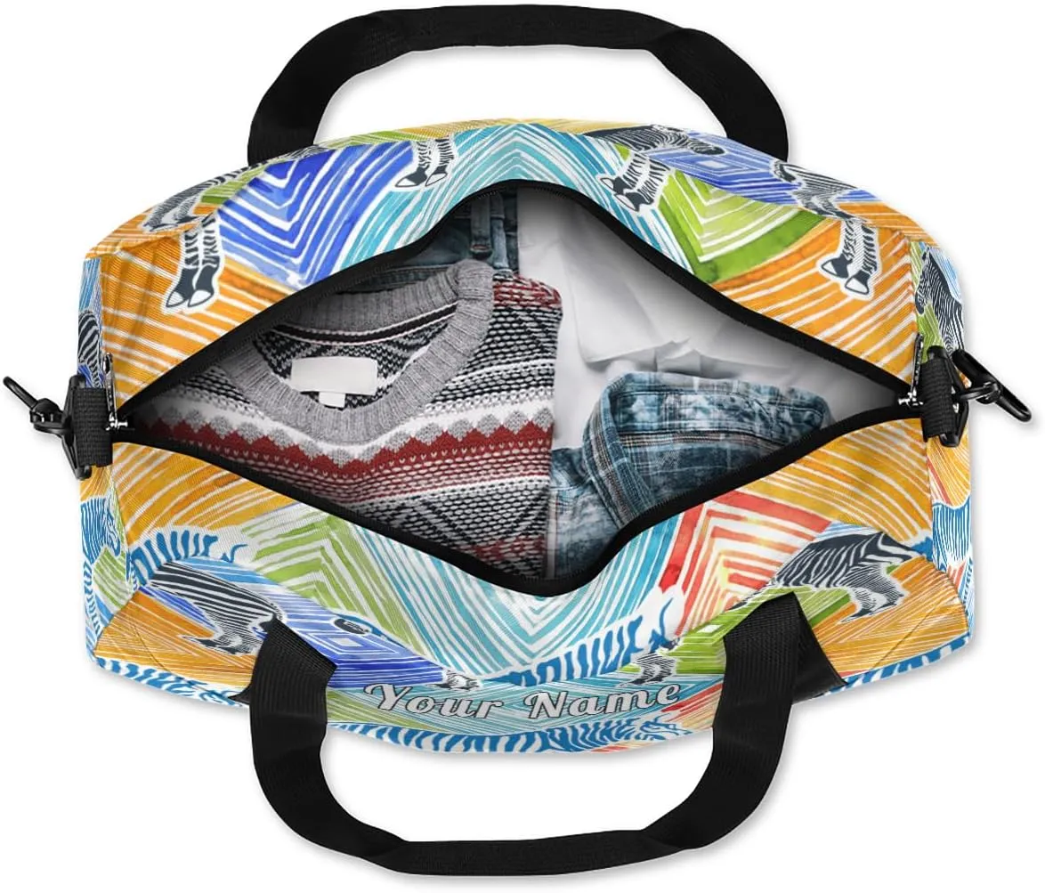 Personalized Kids Duffel Bag Colorful Animal Zebra Print,Custom Sport Gym Bag for Boys Girls,WWeekender Overnight Bags Travel Duffel Bag,Customized Kids Gift