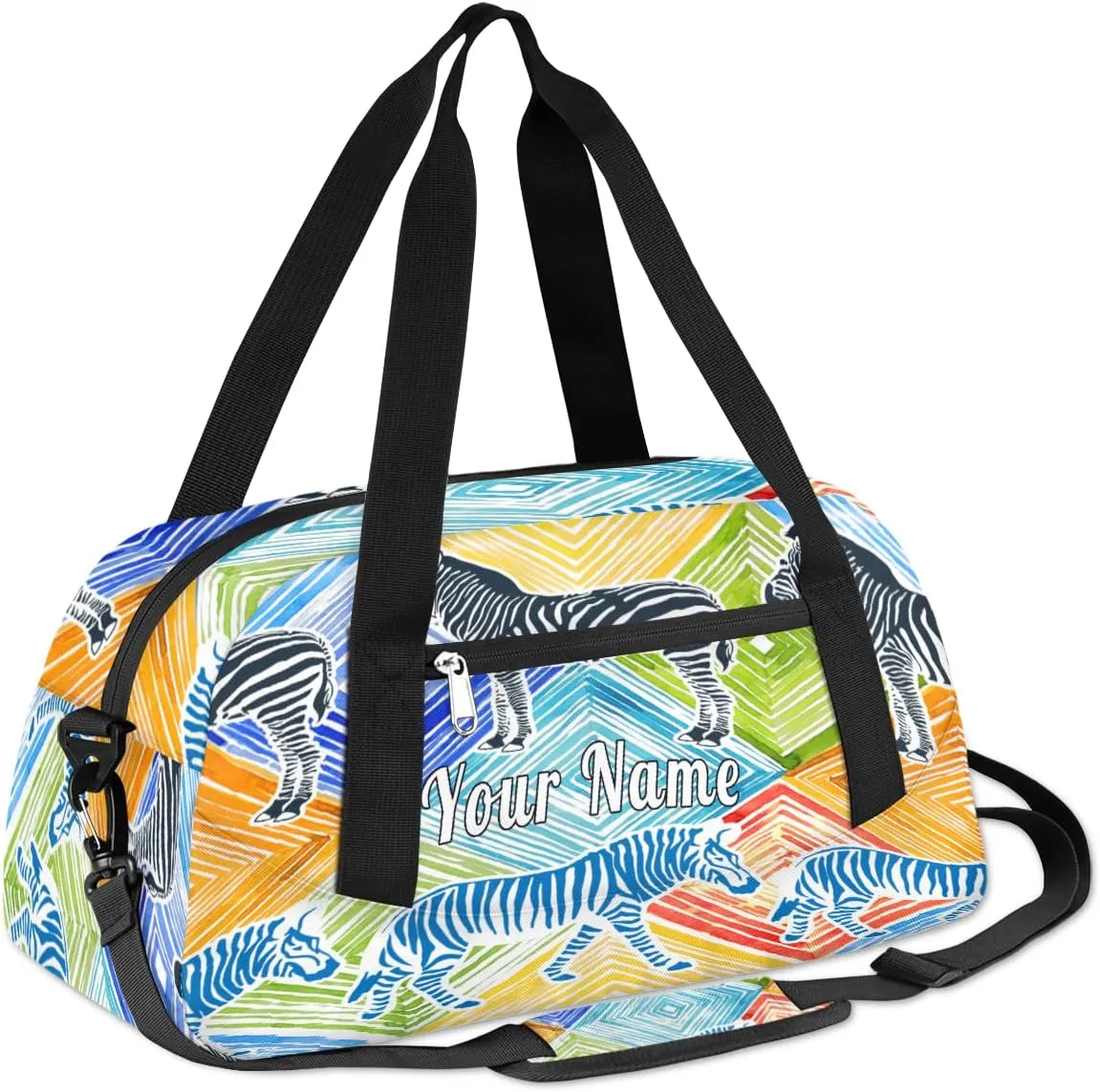 Personalized Kids Duffel Bag Colorful Animal Zebra Print,Custom Sport Gym Bag for Boys Girls,WWeekender Overnight Bags Travel Duffel Bag,Customized Kids Gift