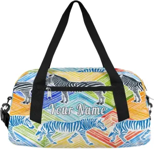 Personalized Kids Duffel Bag Colorful Animal Zebra Print,Custom Sport Gym Bag for Boys Girls,WWeekender Overnight Bags Travel Duffel Bag,Customized Kids Gift