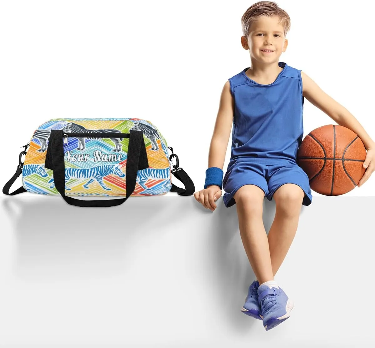 Personalized Kids Duffel Bag Colorful Animal Zebra Print,Custom Sport Gym Bag for Boys Girls,WWeekender Overnight Bags Travel Duffel Bag,Customized Kids Gift