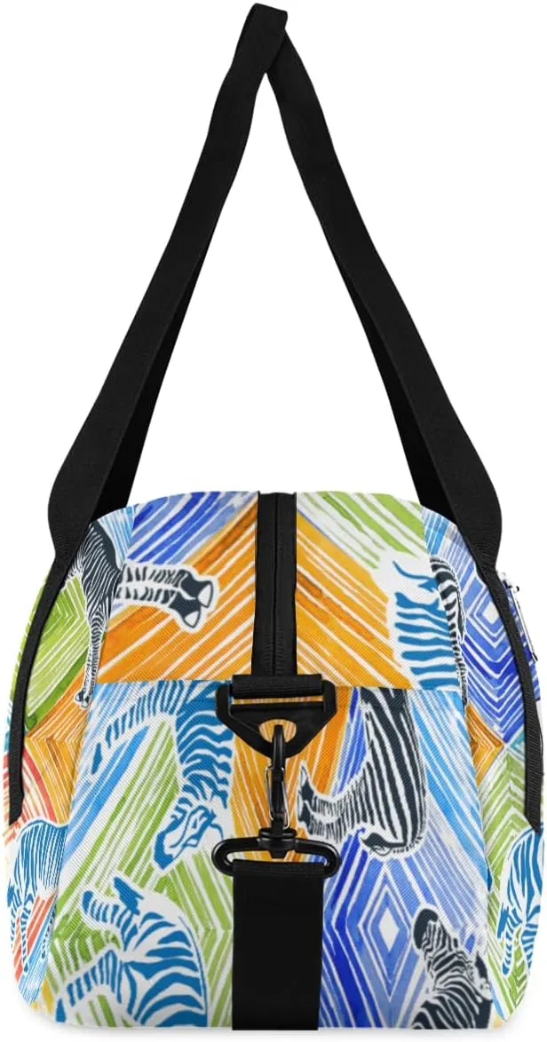 Personalized Kids Duffel Bag Colorful Animal Zebra Print,Custom Sport Gym Bag for Boys Girls,WWeekender Overnight Bags Travel Duffel Bag,Customized Kids Gift