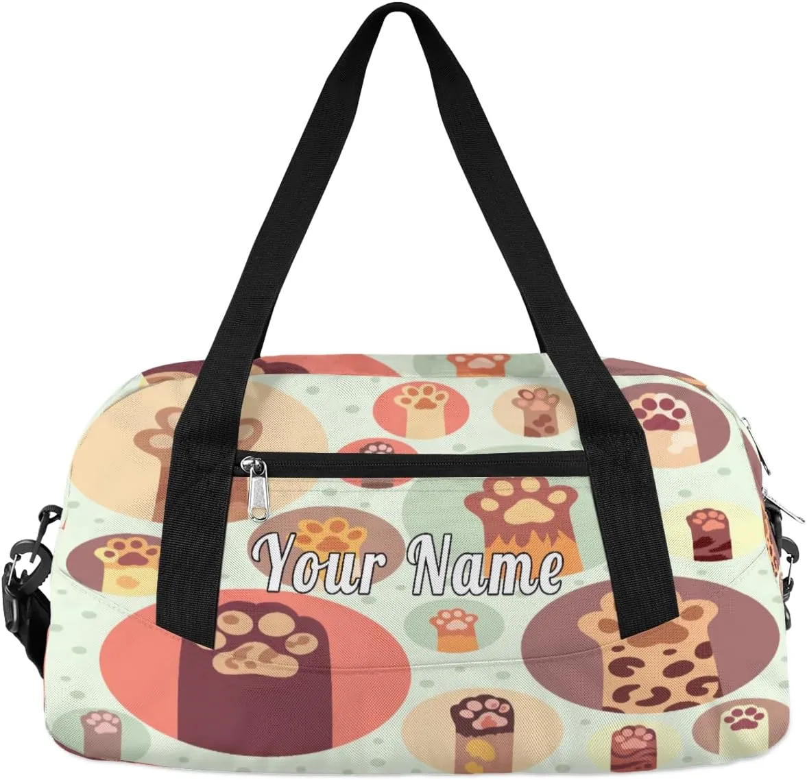 Personalized Kids Duffel Bag Cute Cat Paw Print Pattern,Custom Sport Gym Bag for Boys Girls,WWeekender Overnight Bags Travel Duffel Bag,Customized Kids Gift