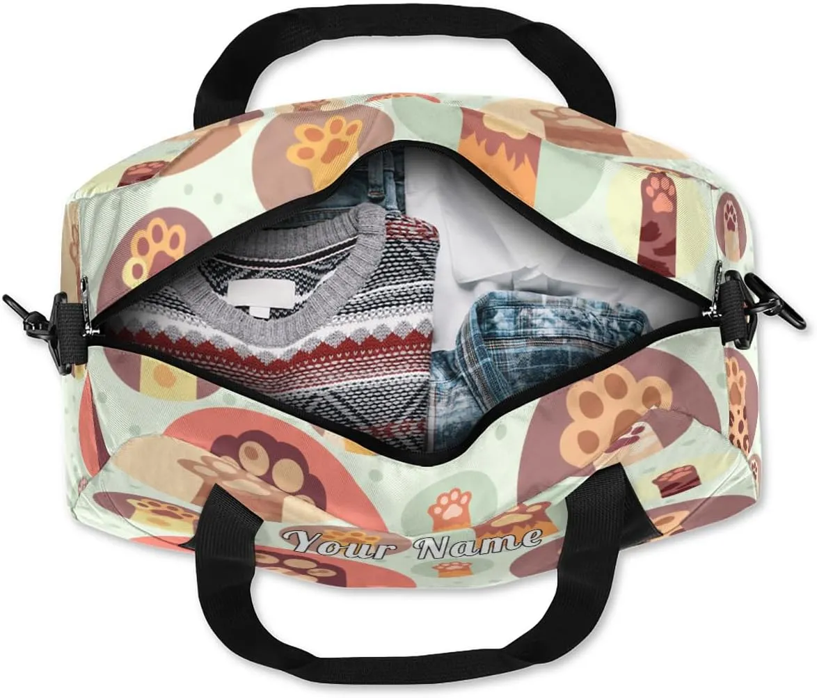 Personalized Kids Duffel Bag Cute Cat Paw Print Pattern,Custom Sport Gym Bag for Boys Girls,WWeekender Overnight Bags Travel Duffel Bag,Customized Kids Gift