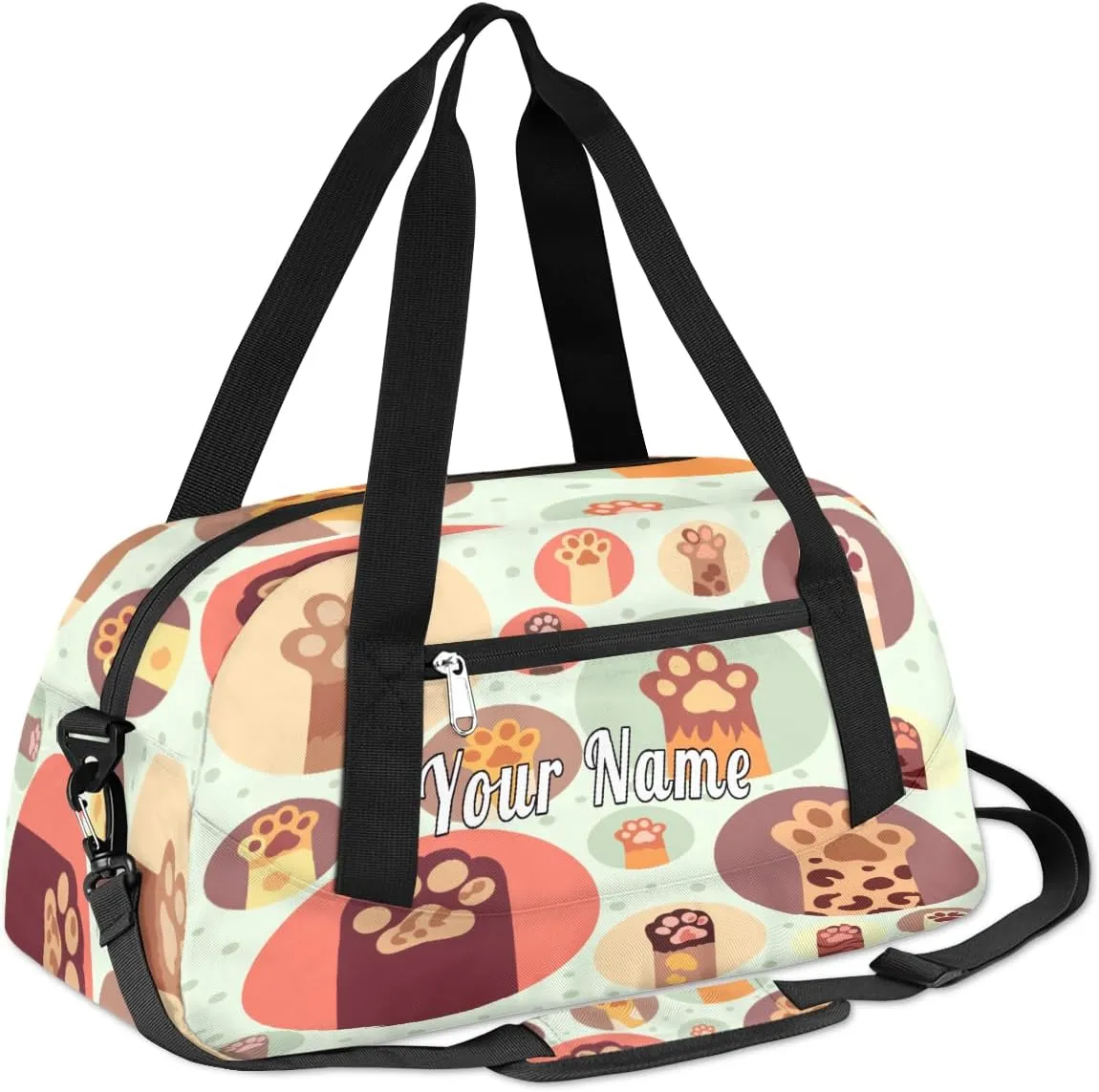 Personalized Kids Duffel Bag Cute Cat Paw Print Pattern,Custom Sport Gym Bag for Boys Girls,WWeekender Overnight Bags Travel Duffel Bag,Customized Kids Gift