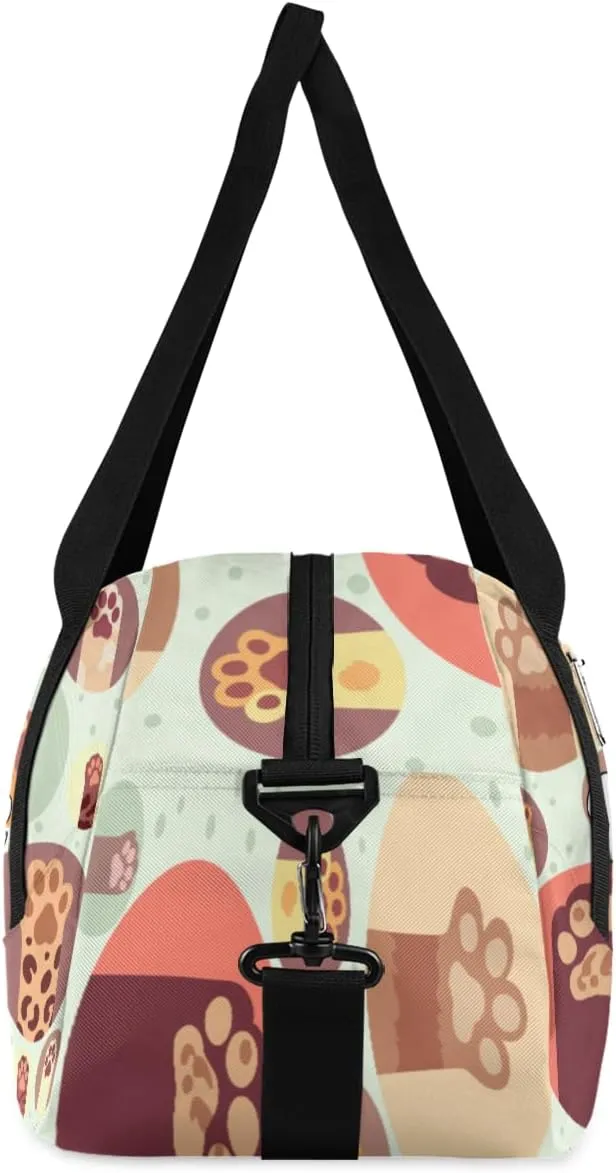 Personalized Kids Duffel Bag Cute Cat Paw Print Pattern,Custom Sport Gym Bag for Boys Girls,WWeekender Overnight Bags Travel Duffel Bag,Customized Kids Gift