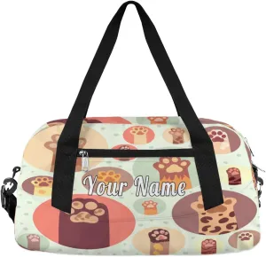 Personalized Kids Duffel Bag Cute Cat Paw Print Pattern,Custom Sport Gym Bag for Boys Girls,WWeekender Overnight Bags Travel Duffel Bag,Customized Kids Gift