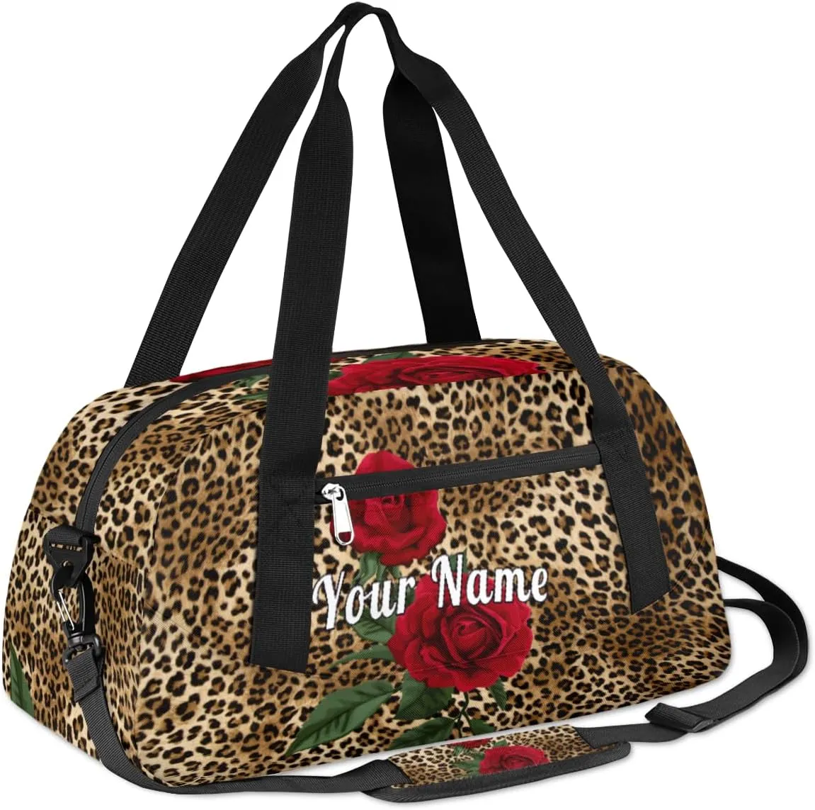 Personalized Kids Duffel Bag Vintage Leopard Print Flower,Custom Sport Gym Bag for Boys Girls,WWeekender Overnight Bags Travel Duffel Bag,Customized Kids Gift